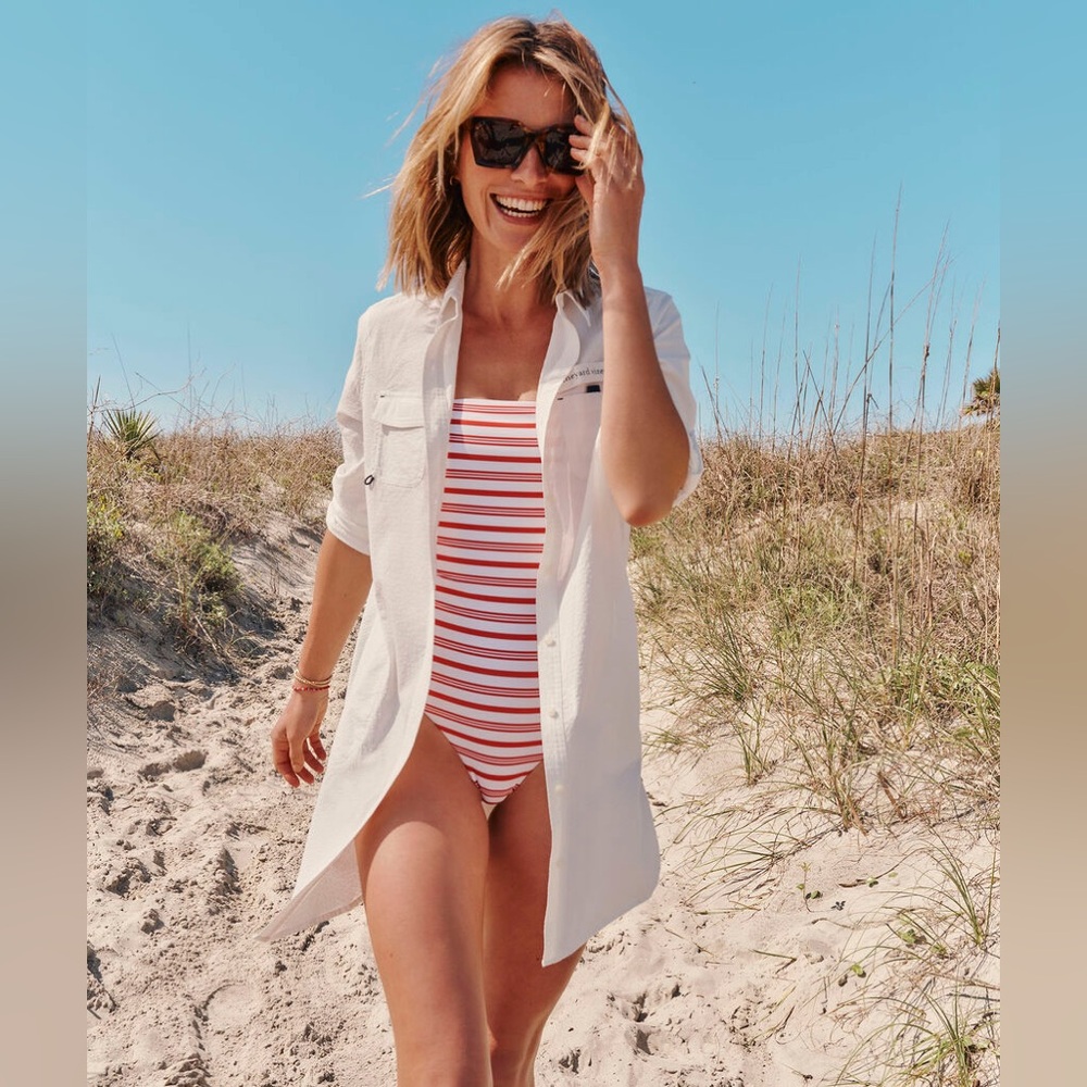 Vineyard vines harbor shirt coverup dress seersucker white size 4